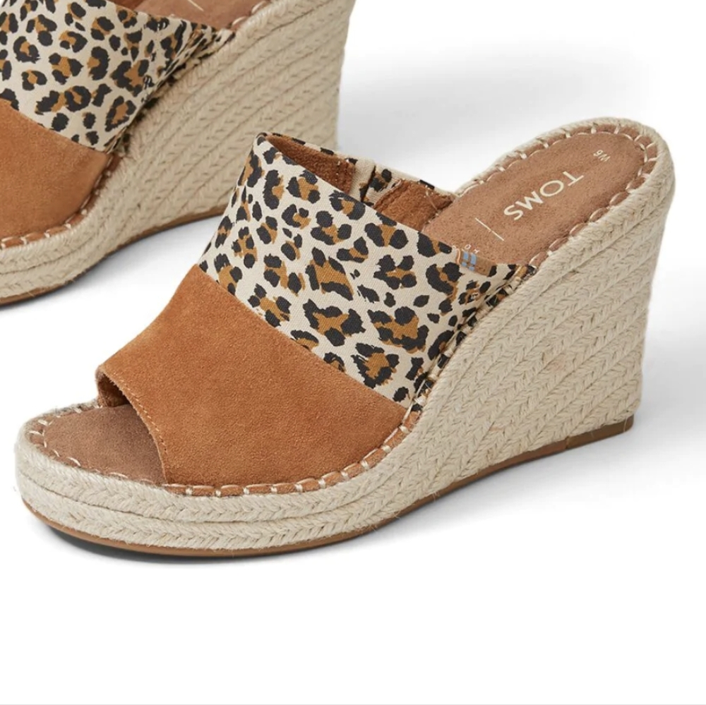 Toms Leopard Suede Monica Mule Wedges